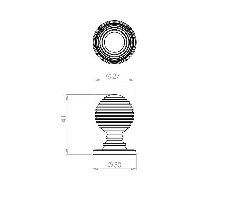 Reeded Cupboard Knob 28mm PC