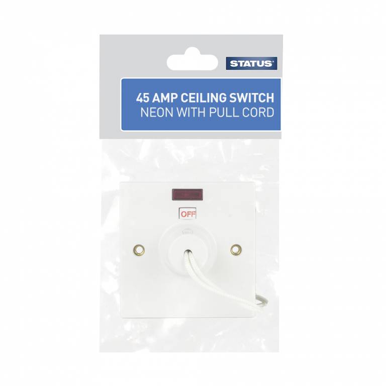 45 Amp - Ceiling Switch - Pull Cord - 2 Way - White - S